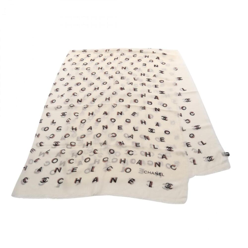 Chanel Coco Mark Logo Scarf, Silk, Women's, Ivory, Black, Brown